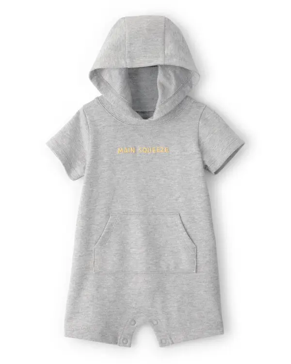 Baby Boy 'Main Squeeze' Short-Sleeve Hooded Romper - Grey