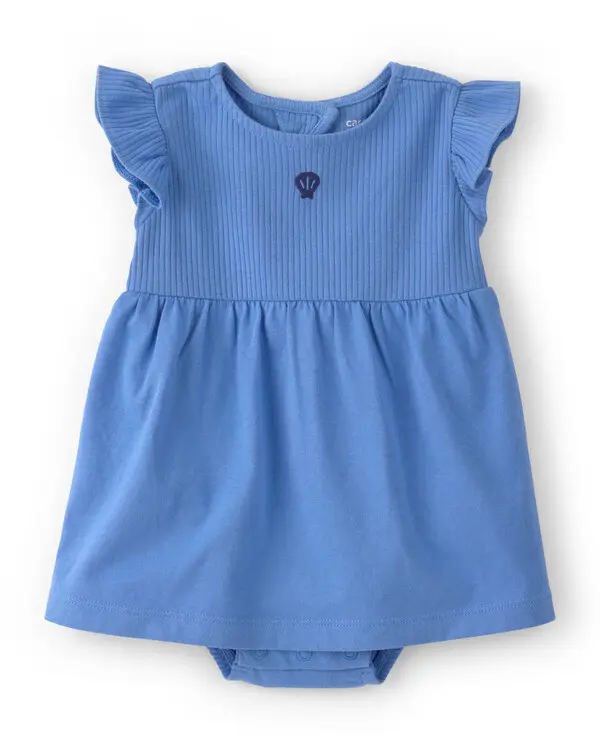 Baby Girl Seashell Short-Sleeve Bodysuit Dress - Blue