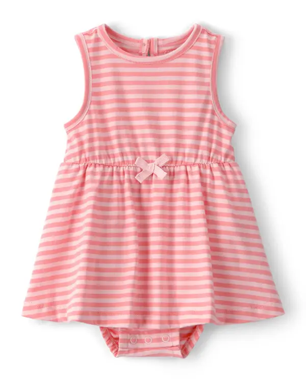 Baby Girl Stripe Sleeveless Bodysuit Dress - Pink