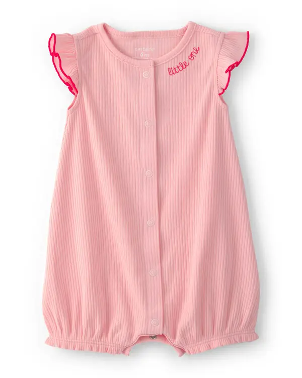 Kids Baby Girl Little One' Rib Short-Sleeve Romper - Pink