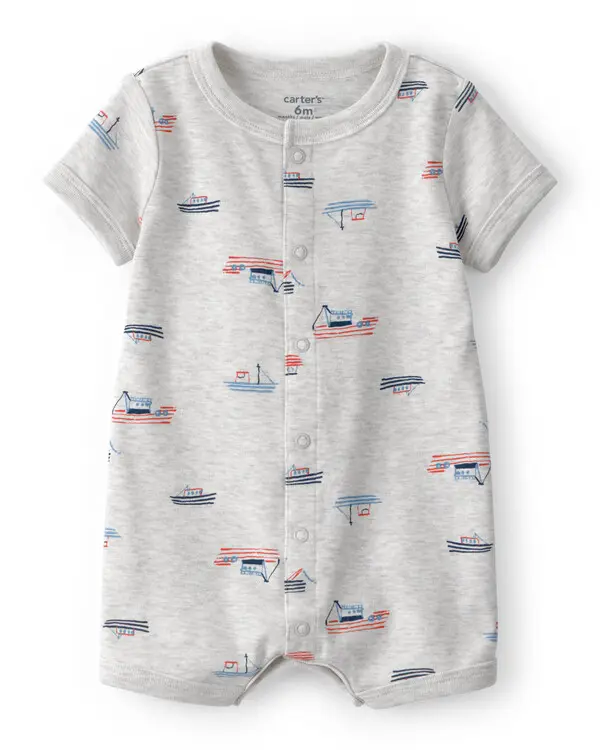 Baby Boy Boat Short-Sleeve Romper - Grey