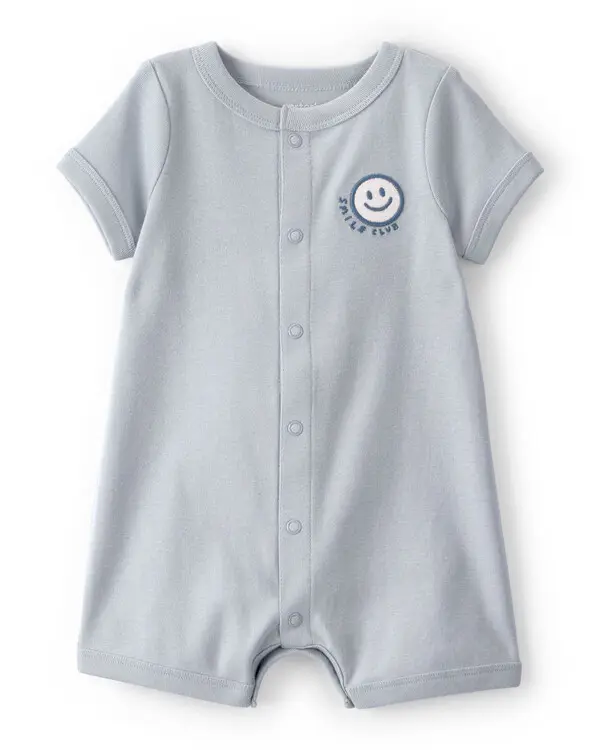 Baby Boy 'Smile Club' Short-Sleeve Romper - Blue