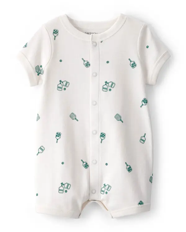Baby Pickleball Short-Sleeve Romper - White