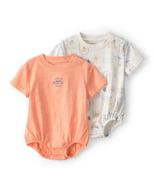Baby 2-Pack Beach Multipack Bubble Rompers - Orange/Ivory