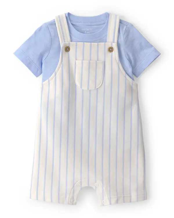 Baby 2-Piece Stripe Overall Set - Blue/Ivory