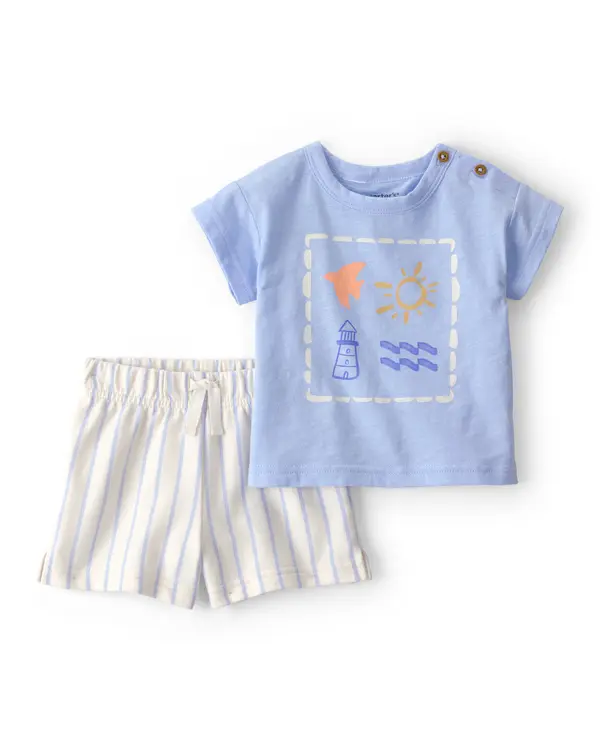 Baby 2-Piece Lighthouse Top & Short Set - Blue/Ivory