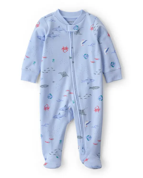 Baby Sea Animals 2-Way 100% Cotton Zip Sleeper - Blue