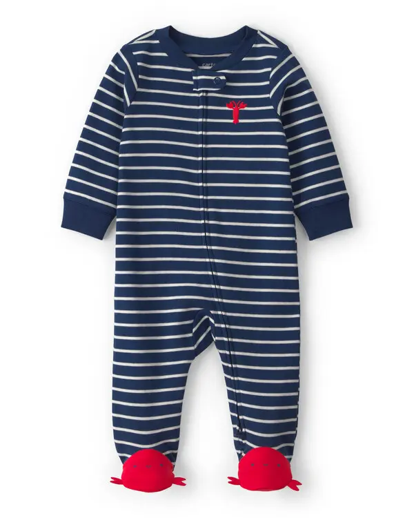 Baby Boy Lobster 2-Way Zip 100% Cotton Sleeper - Blue