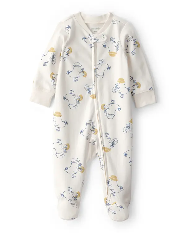 Baby Duck 2-Way Zip 100% Cotton Sleeper - Cream