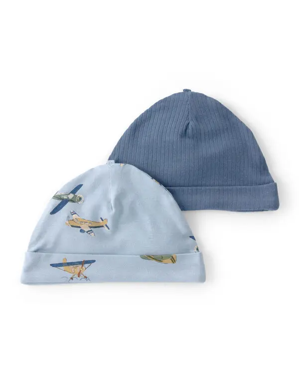  Baby Boy 2-Pack Plane PurelySoft Caps - Blue