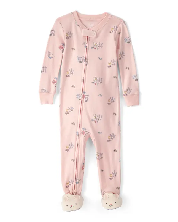  Baby Girl Easter Bunny 100% Cotton Snug Fit 1-Piece Pyjama Set - Pink