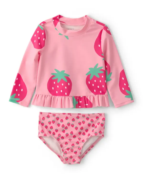  Baby Girl 2-Piece Strawberry Rashguard Swimsuit Set - Pink
