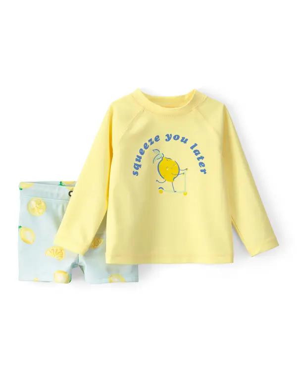  Baby Boy 2-Piece Lemon Rashguard Swimsuit Set - Yellow/Blue
