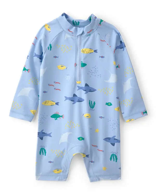  Baby Boy Fish 1-Piece Rashguard Swimsuit - Blue