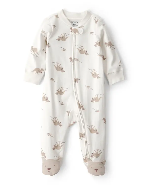  Baby Kangaroo 2-Way Zip 100% Cotton Sleeper - Cream