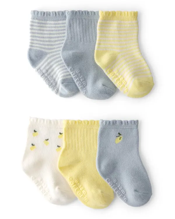  Baby Girl 6-Pack Lemon Striped Socks - Yellow/Grey