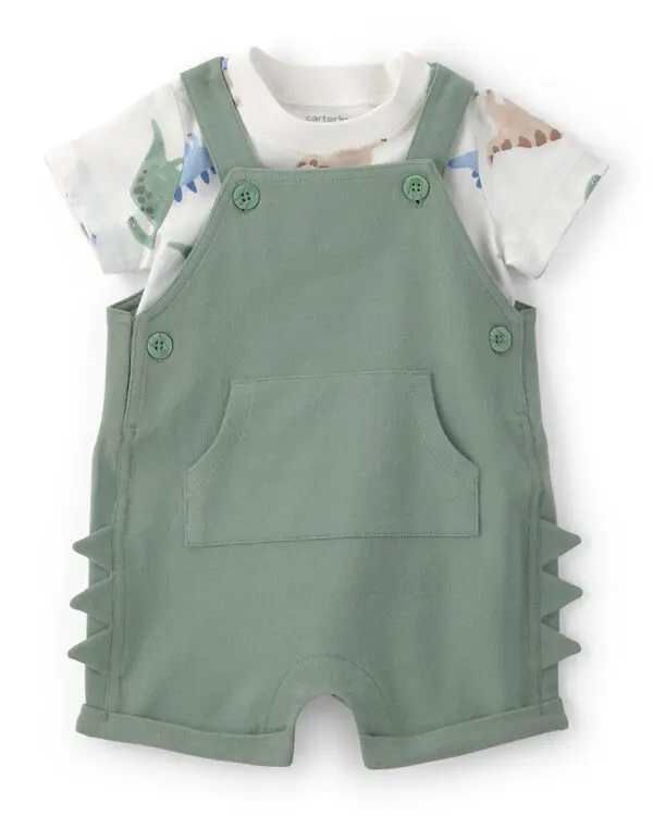  Baby Boy Animal Print Short-Sleeve Shortall Set - Green