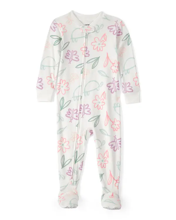  Baby Girl Floral 100% Cotton Snug Fit 1-Piece Pyjama Set - White