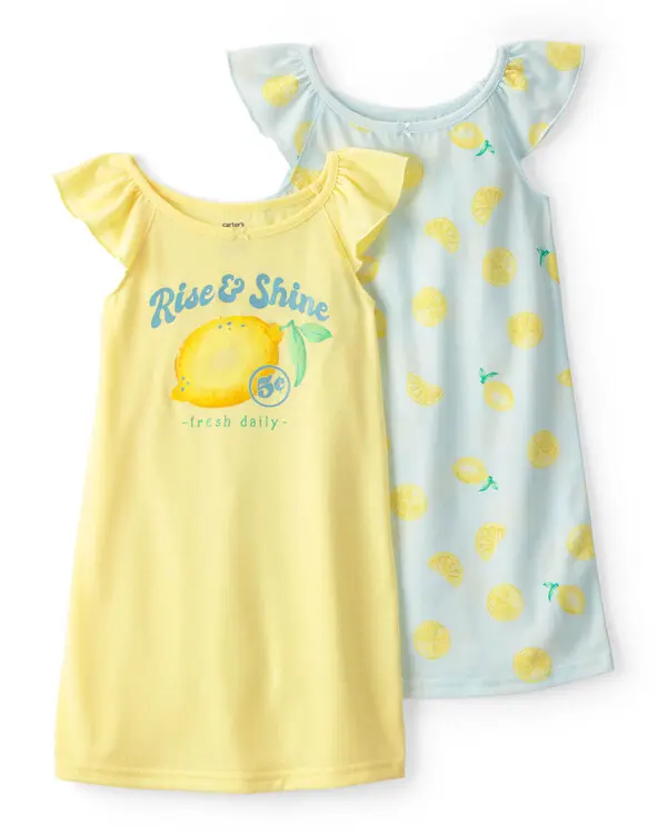  Girls 2-Pack Lemon Loose Fit Night Gown - Blue/Yellow