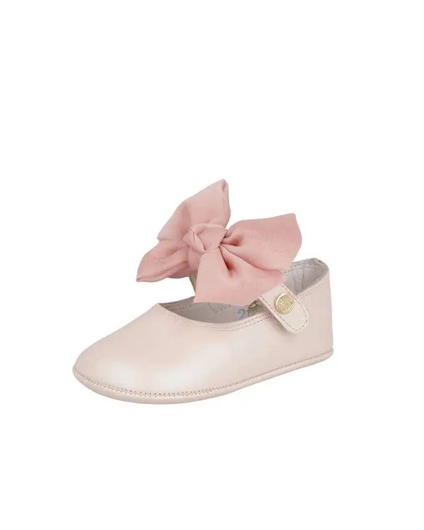 Leather Baby Mary Janes with Oversized Chiffon Bow