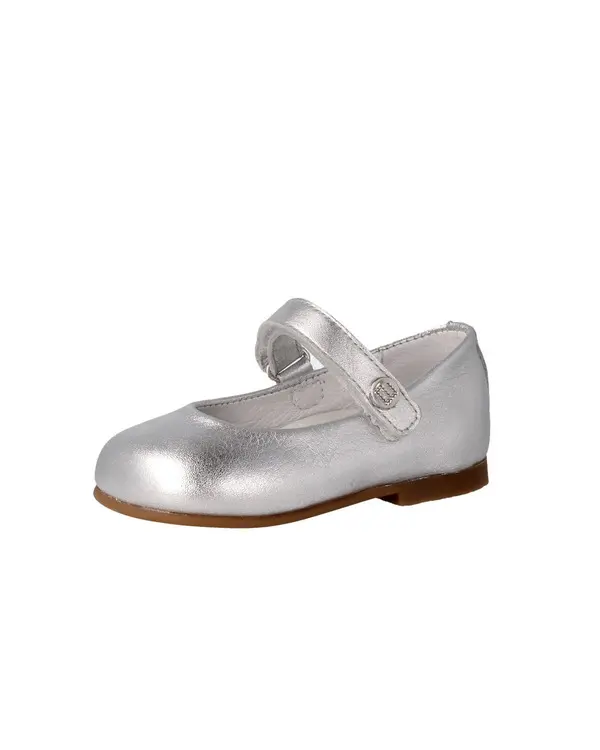 Classic Metallic Silver Button-Strap Ballerina
