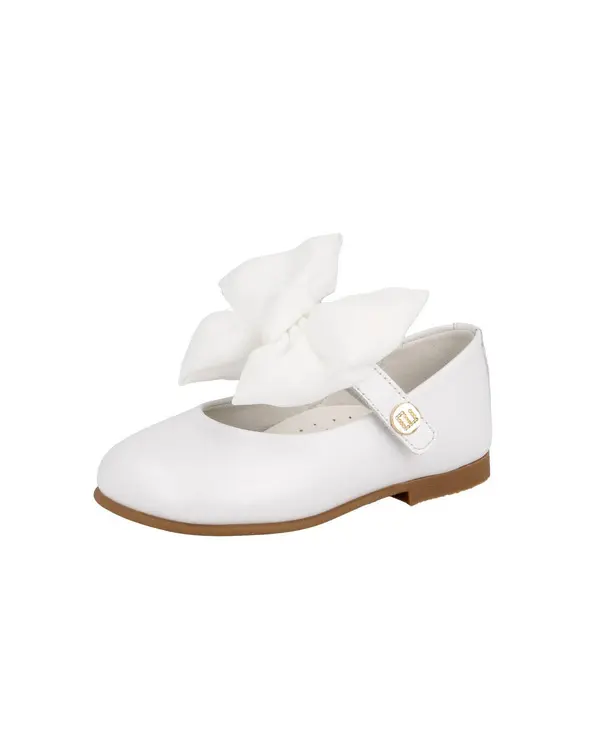 Leather Mary Janes Ballerina with Chiffon Bow