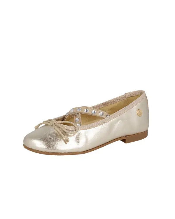 Metallic Gold Ballet Flats with Criss-Cross Jeweled Straps