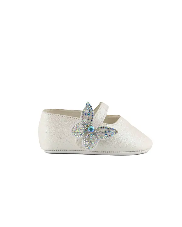 Strassed Butterfly Embellished Single Strap Velcro Ballerinas