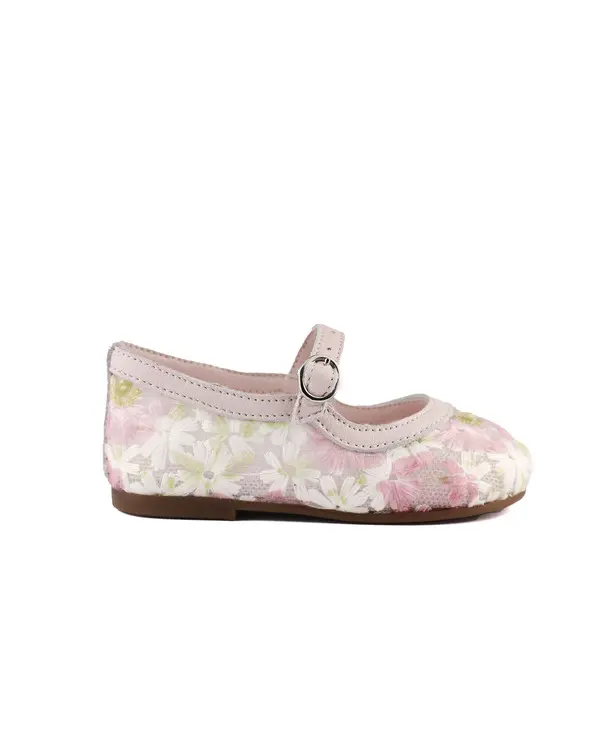Baby Leather Details Mesh Flowers Fabric Ballerinas