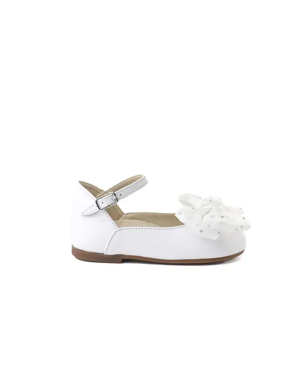 Organza Bow Embellished Leather French Ballerinas