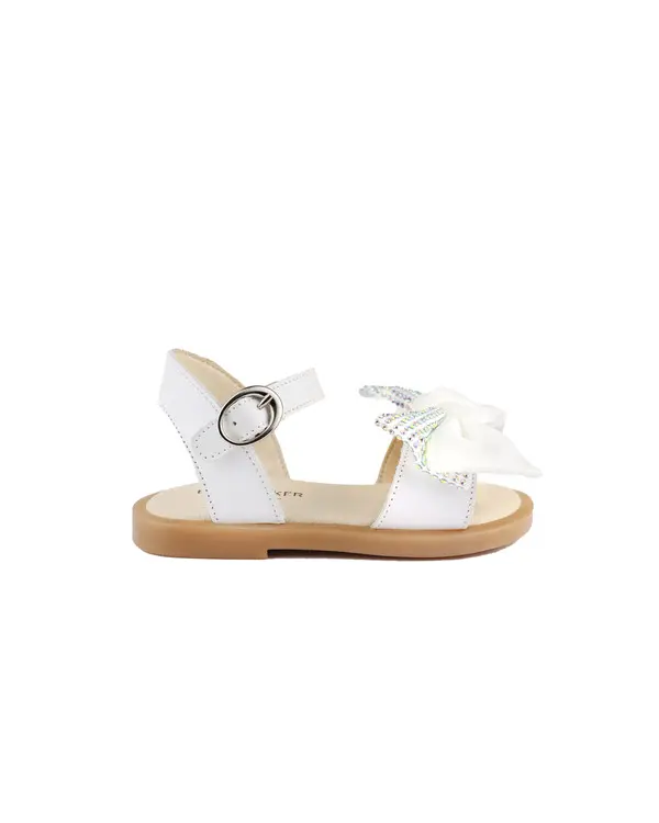 Baby Satin Bow With Crystals Embellished Leather Sandals