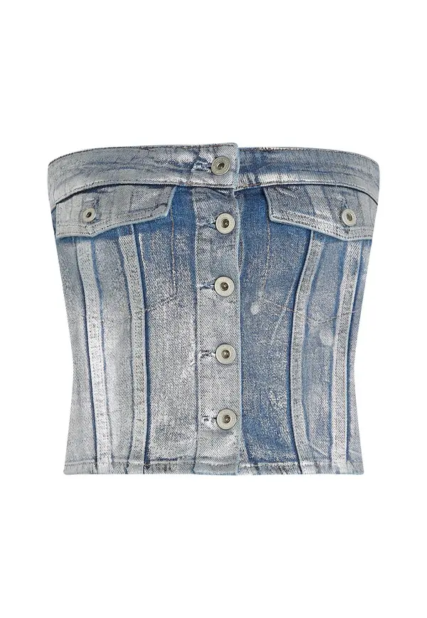 Coated Denim Bustier Top