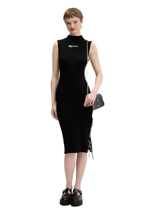 Lace-Up Rib Midi Dress