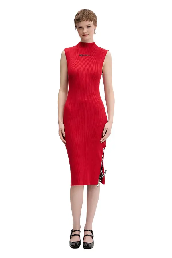 Lace-Up Rib Midi Dress