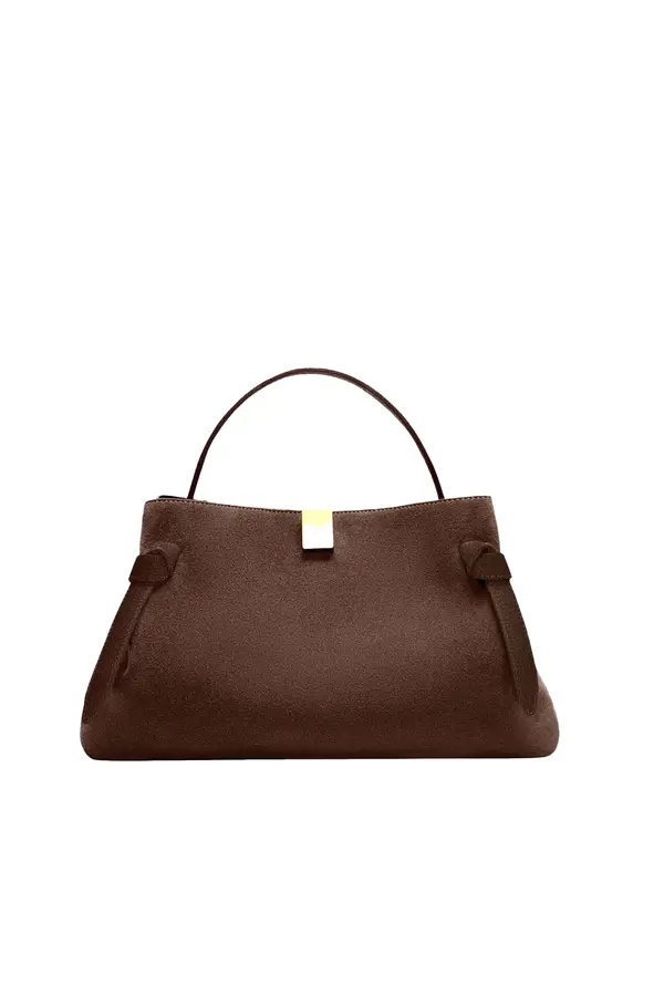 Pebbeled Leather Hand Bag with Gold Hardware