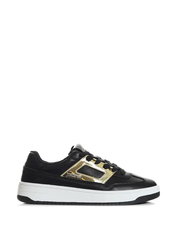 Leather Low-Top Sneakers with Gold Metallic Accents