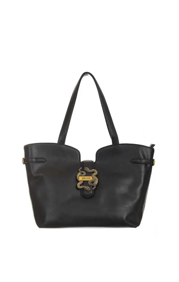 Leather Tote Bag with Serpent Gold Hardware