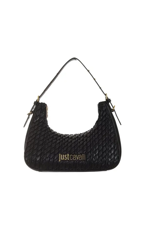 Ruched Hobo Shoulder Bag with Gold Logo Hardware