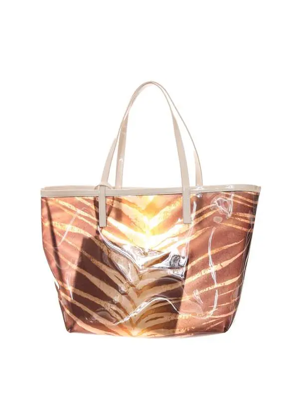 Transparent Tropical Leopard Print Beach Bag with Gold Pouch