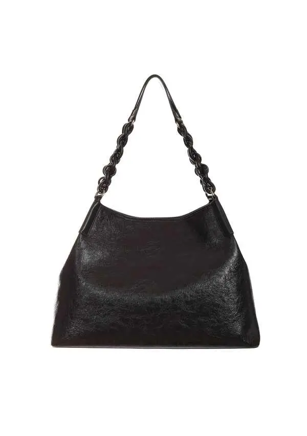 Logo-Embossed Hobo Tote Bag with Braided Chain Strap