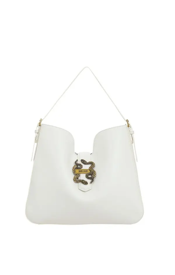 Snake-Embellished Leather Tote Bag