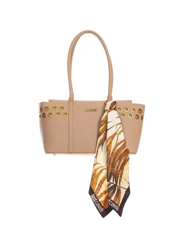 Eyelet-Detail Tote Bag with Tropical Print Scarf