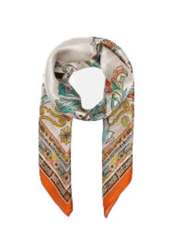 Baroque Floral Silk-Mix Scarf with Contrast Border