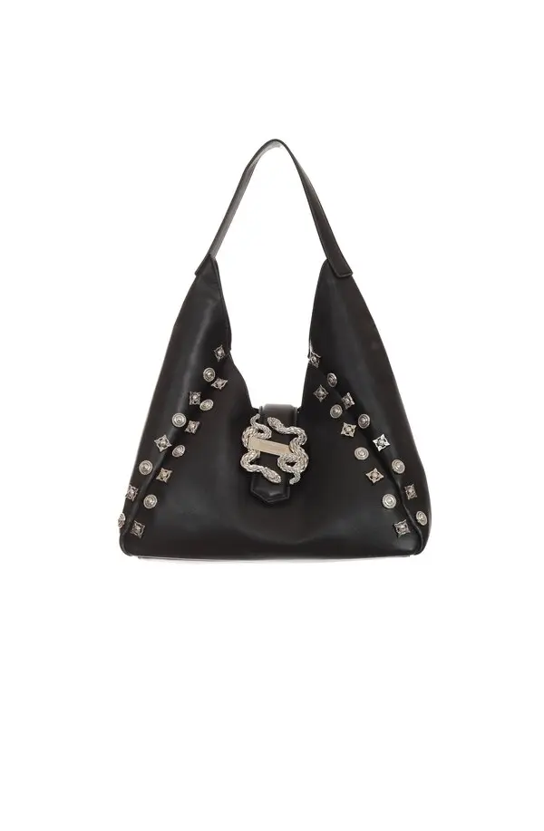 Studded Snake-Hardware Hobo Shoulder Bag