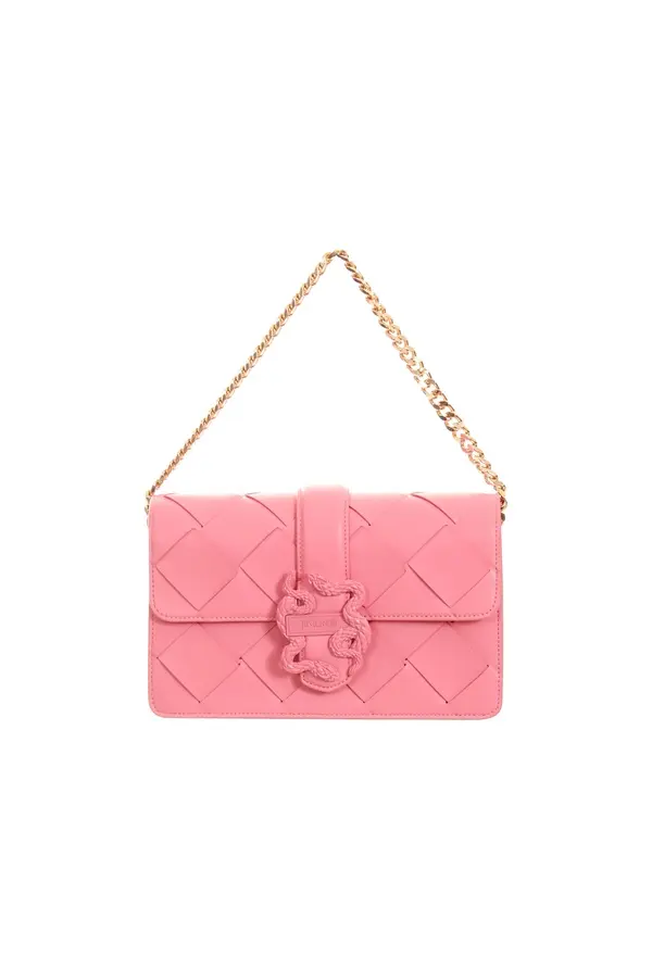 Woven-Effect Leather Crossbody Bag with Tonal Snake Hardware