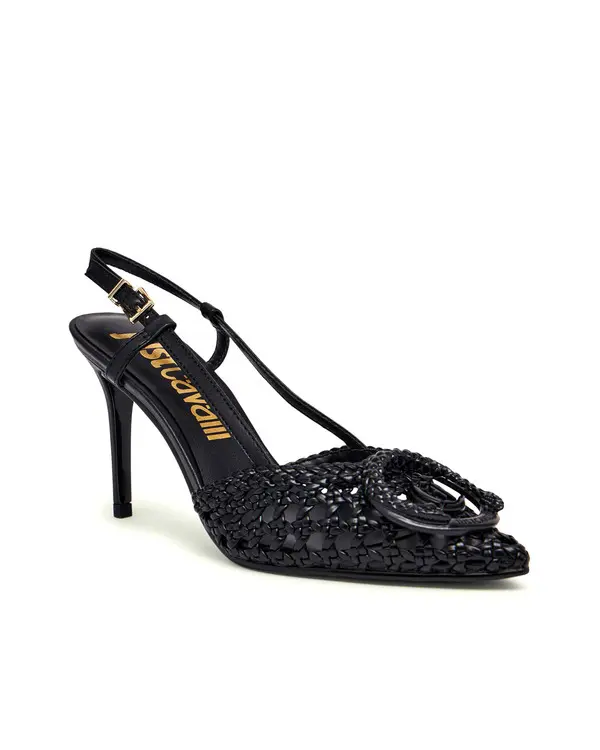 Woven Mesh Slingback Pumps with Logo Buckle