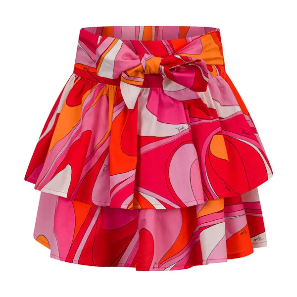 Marmo Print Tiered Skirt with Bow Detail