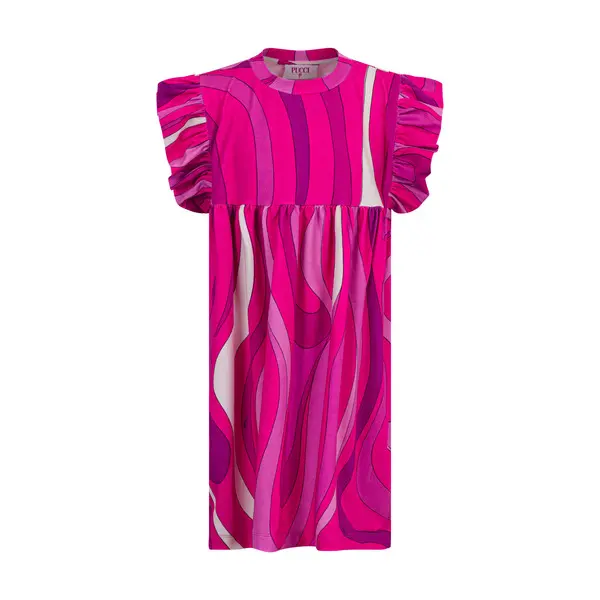 Marmo Print Ruffle Sleeve Cotton Dress