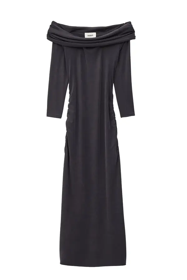 Bardot Neckline Long Sleeves Long Dress