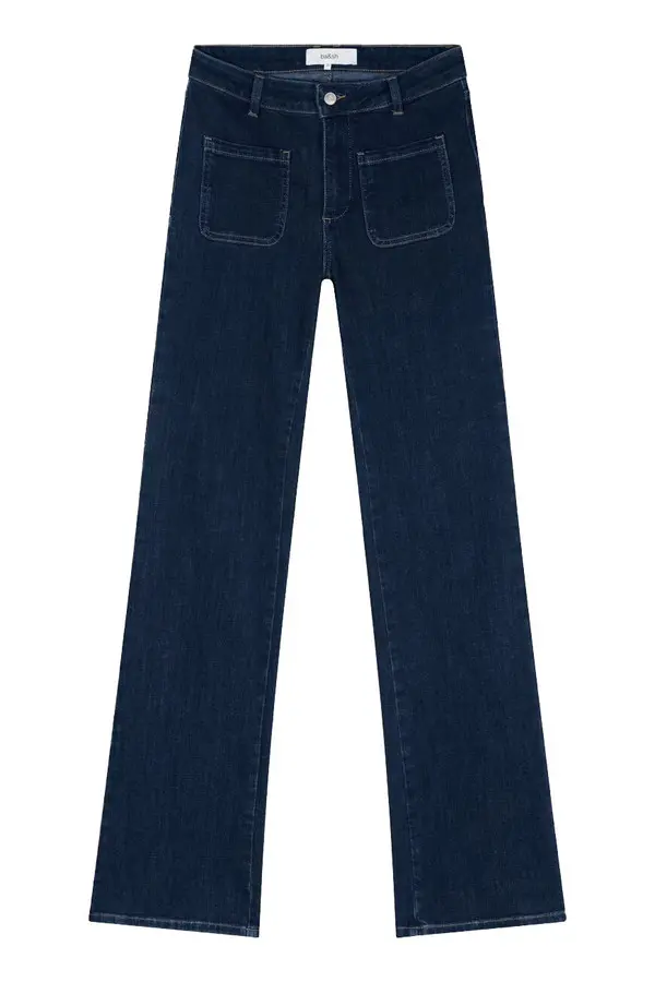 Dark Wash Patch Pocket Flare Jeans